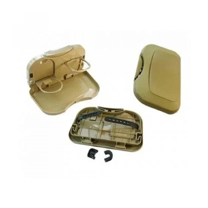 Araç İçi Koltuk Arkası Katlanabilir Bardak Tutuculu Bej Tepsi