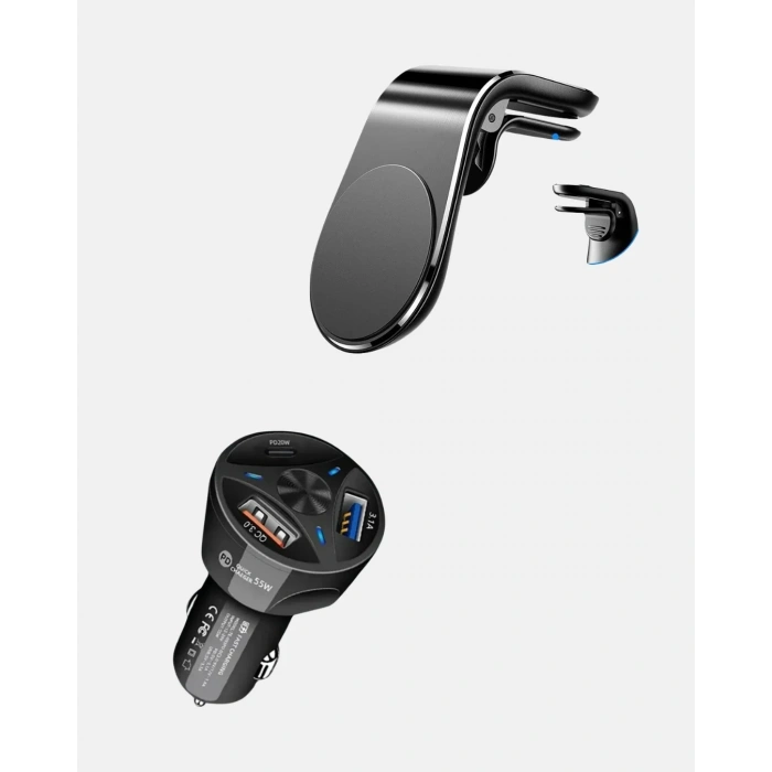 Araç İçi Telefon Tutucu + Quick Charge 3.0 Araç Şarj Cihazı Seti