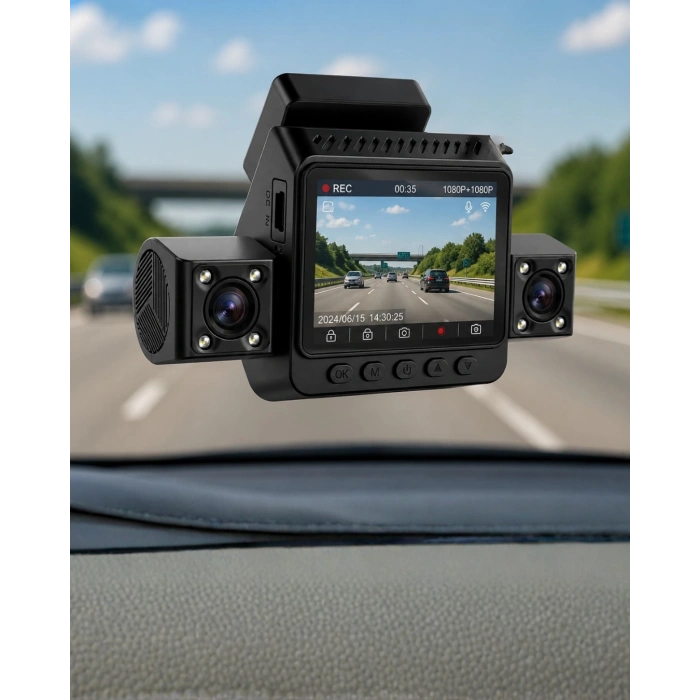 Araç Ön Arka İç Kamera Sistemi Full Hd Hareket Sensörlü Kayıt Cihazı