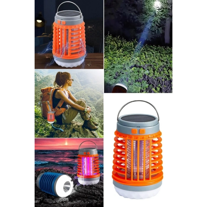 Askılı Solar Enerji İle Şarj Olabilen Sinek Öldürücü Kamp Feneri Işıldak