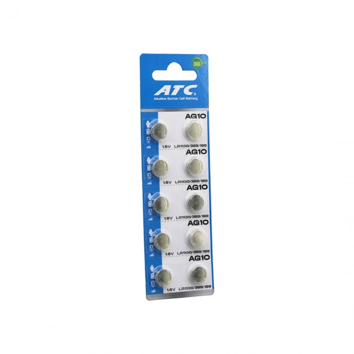 ATC ALKALİNE BUTTON BATTERY AG10 LR-1130/389/189 DÜĞME PİL ALKALİN 1.5V 10LU KART (5263)
