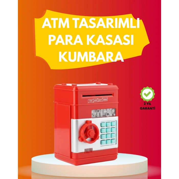 Atm Görünümlü Kırmızı Elektronik Şifreli Kumbara
