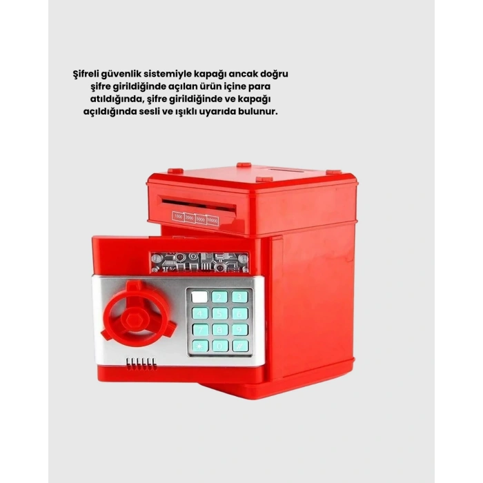 Atm Görünümlü Kırmızı Elektronik Şifreli Kumbara