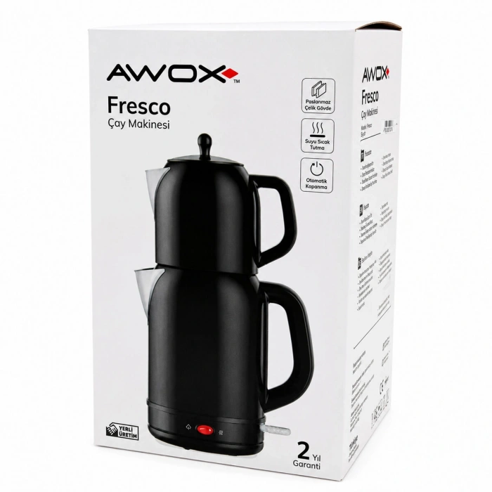 AWOX FRESCO KIRMIZI ELEKTRİKLİ ÇAY MAKİNESİ ÇAYCI SET 1.7LT SU ISITICI + 1.2LT DEMLİK PASLANMAZ ÇELİK GÖVDE 2200W (5263)