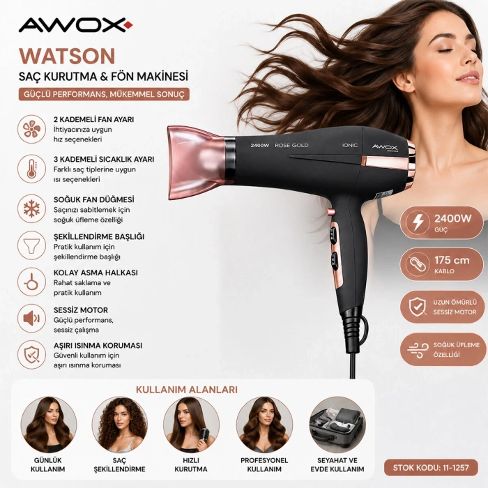 AWOX WATSON SAÇ KURUTMA - FÖN MAKİNESİ 2400W (5263)