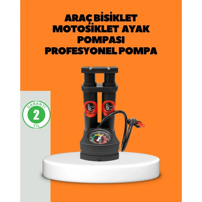 Ayaklı Bisiklet Pompası Basınç Göstergeli Çok Amaçlı