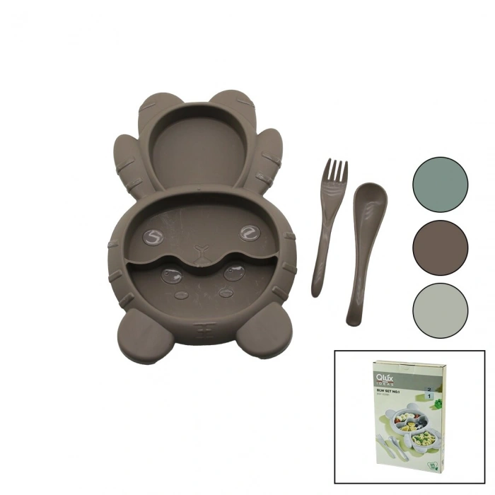 AYICIK MODEL=3 BÖLMELİ BEBEK BESLENME SETİ 3PCS=MAMA KABI-KAŞIK-ÇATAL 500ML RENKLİ PLST (5263)