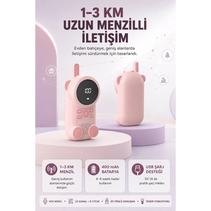 Bebek Telsizi Lcd Ekran Vox İki Yönlü İletişim Usb Şarj Hafif