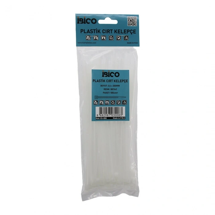 BEYAZ   3.6X200MM  PLASTİK CIRT KELEPÇE  100PCS (5263)