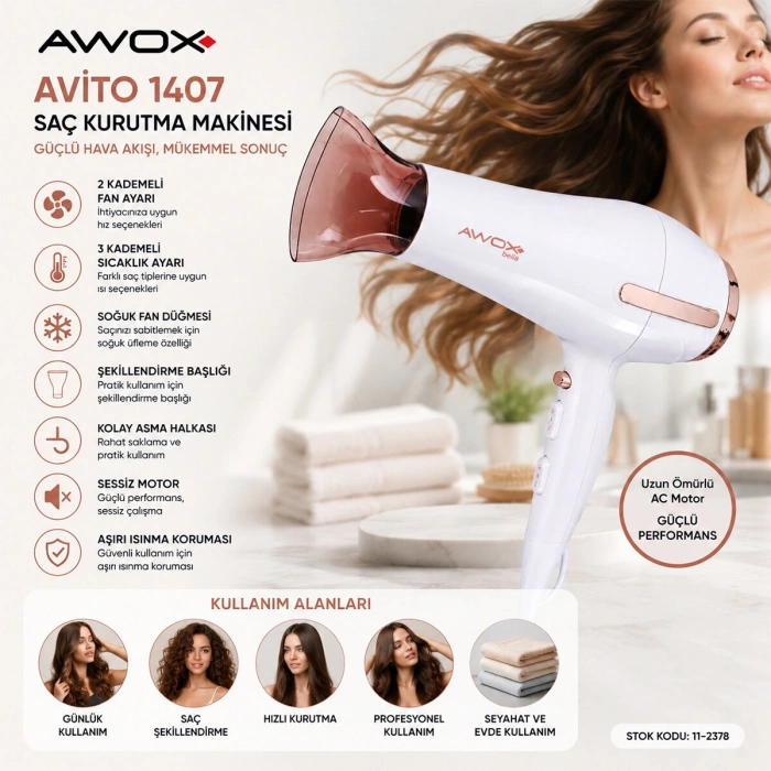 BEYAZ AVİTO SAÇ KURUTMA MAKİNESİ 2200W 1407 (5263)