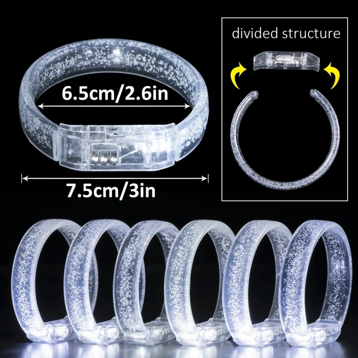 Beyaz-Gümüş Led Işıklı Baskı Yapılabilen Pilli Bileklik Bilezik 1,5 cm Genişlik (5263)