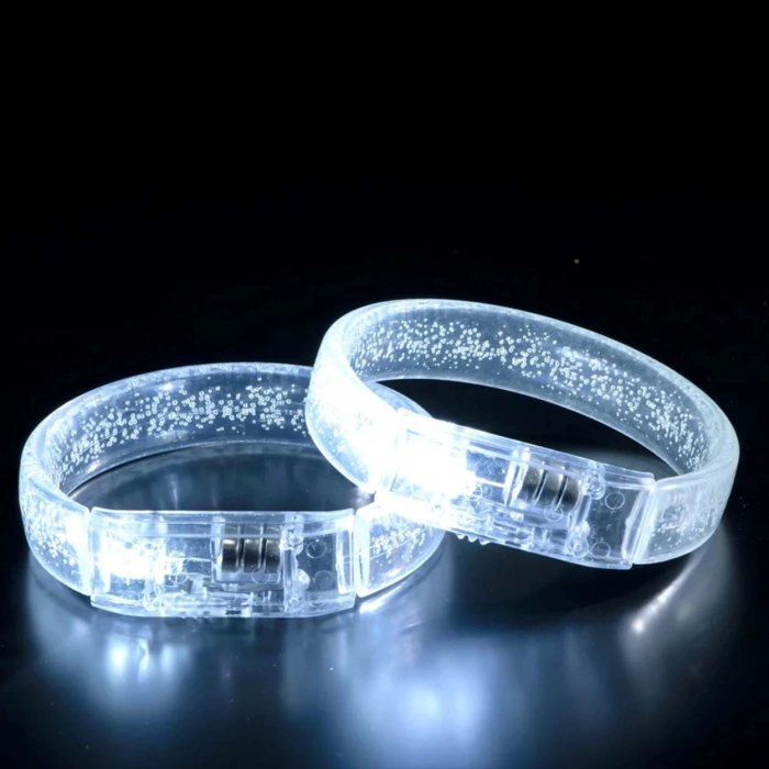 Beyaz-Gümüş Led Işıklı Baskı Yapılabilen Pilli Bileklik Bilezik 1,5 cm Genişlik (5263)