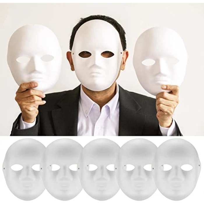 Beyaz Renk Boyanabilir Anonim Tam Yüz Cosplay Maske 24x18 cm (5263)