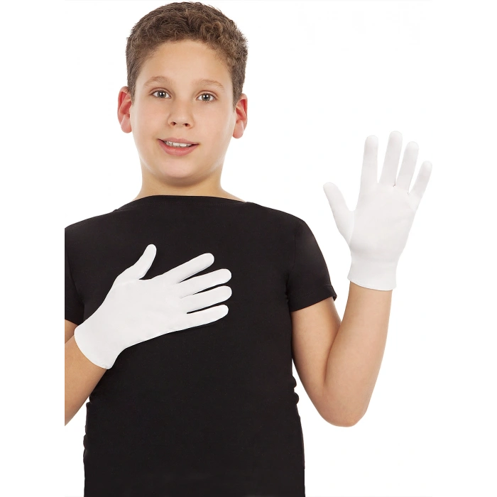 Beyaz Renk Çocuk Boy Likralı Pandomim Eldiveni (5263)