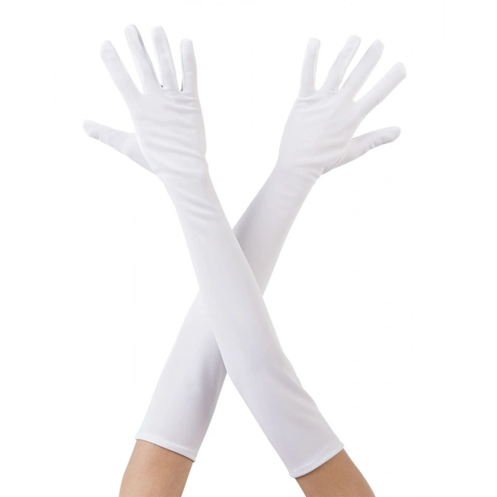 Beyaz Renk Dirseğe Kadar Uzun Kumaş Eldiven 40 cm (5263)