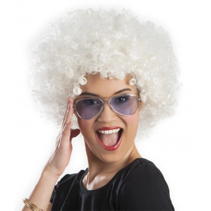 Beyaz Renk Kıvırcık Afro Bonus Peruk (5263)