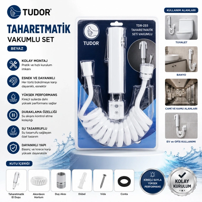 BEYAZ TAHARATMATİK SETİ TAHARATMETİK EL DUŞU- HORTUM - MAFSAL VAKUMLU SET (5263)