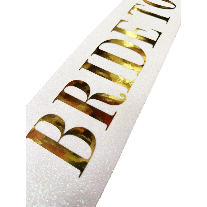 Beyaz Üzeri Altın Büyük Bride To Be Yazılı Simli Işıltılı Kuşak Kemer 10 cm Genişlik (5263)