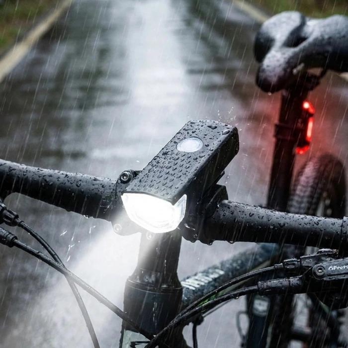 Bisiklet Işık Seti – USB Şarjlı LED Ön Far + Arka Stop Lambası, Su Geçirmez Bisiklet Aydınlatma Seti (5263)