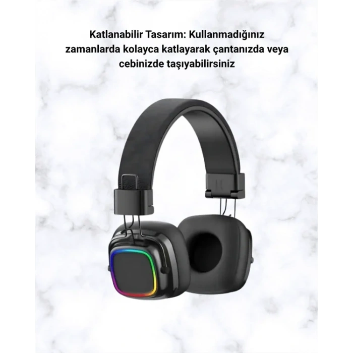 Bluetooth 5.3 Rainbow Işıklı Kulak Üstü Kablosuz Kulaklık