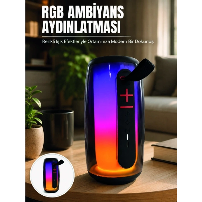 Bluetooth 5.3 Rgb Led Işıklı Taşınabilir Hoparlör Usb Tf Kart Aux Destekli