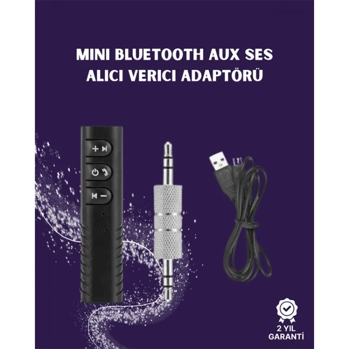 Bluetooth Aux Adaptör | 3.5mm Ses Girişi İçin Kablosuz Dönüştürücü, 10m Menzil