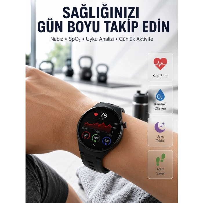 Bluetooth Konuşma Özellikli Akıllı Saat Amoled Ekran, Sağlık Takibi Ve 3 Farklı Kordon