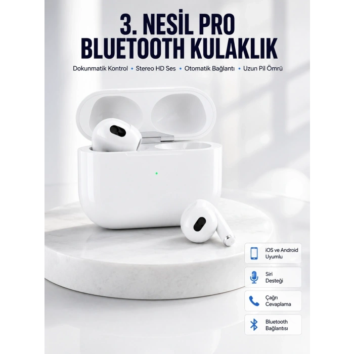 Bluetooth Kulaklık 3. Nesil Ios Android Uyumlu Yeni Nesil Wireless Charge