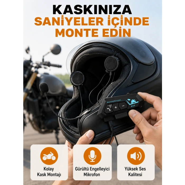 Bt22 Kask İçi Bluetooth Kulaklık Hızlı Eşleşme Ve Gürültü Önleyici Mikrofon Yeni Nesil