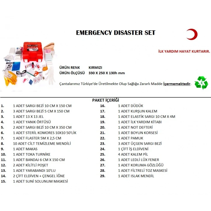 Büyük Boy Acil Afet Seti Deprem Yardım Seti (5263)