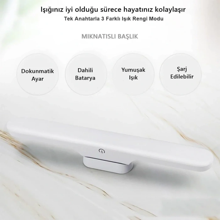 Cabınet Şarjlı Kolay Taşınabilir Mıknatıslı Led Işık Kablosuz Kademeli 3 Renk Aplik (5263)