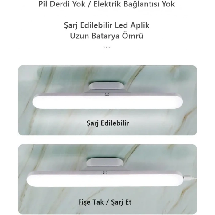 Cabınet Şarjlı Kolay Taşınabilir Mıknatıslı Led Işık Kablosuz Kademeli 3 Renk Aplik (5263)
