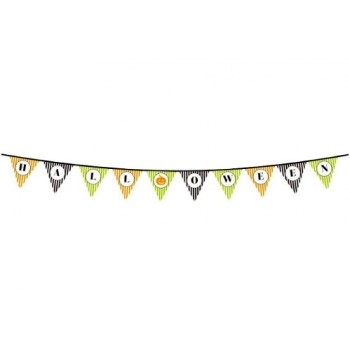 Cadılar Bayramı Kabak Temalı Halloween Yazılı Banner Süs Flama 3 Metre (5263)