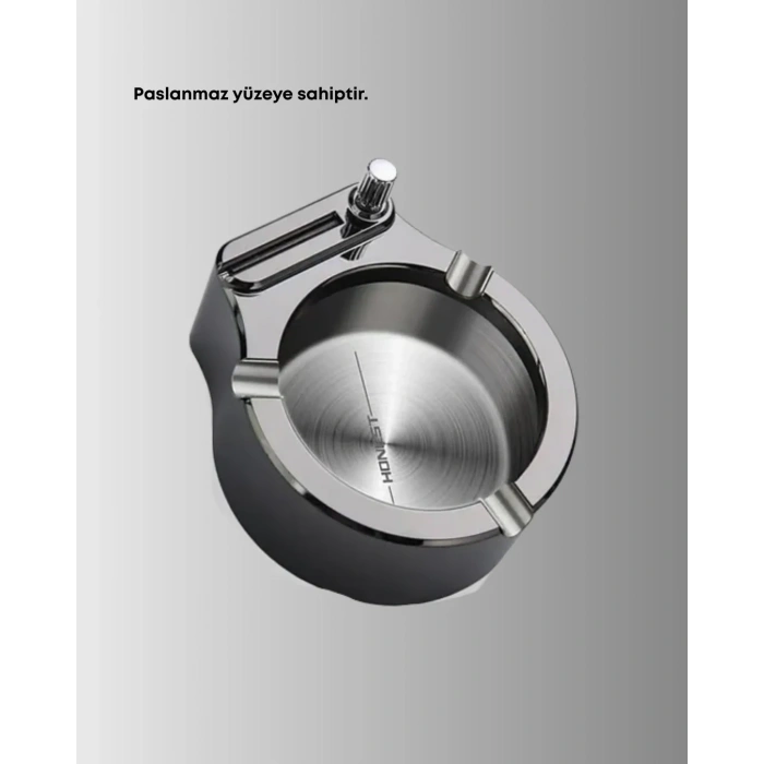 Çakmaklı Küllük Paslanmaz Metal Yuvarlak Tasarım