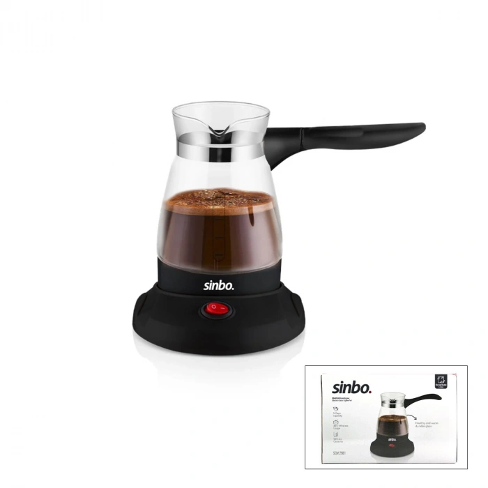 CAM ELEKTRİKLİ CEZVE TÜRK KAHVE MAKİNESİ - 5FİNCAN=500ML KABLOSUZ KULLANIM- 360°DÖNER 600W SCM-2981 (5263)