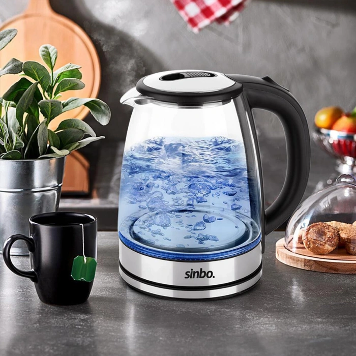 CAM - LEDLİ KETTLE 1.8LT  GİZLİ REZİSTANS - KABLOSUZ 360 DERECE GÖVDE 1500W SK-8033 (5263)