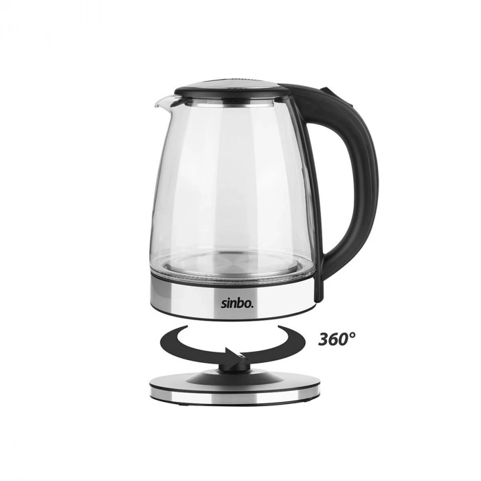 CAM - LEDLİ KETTLE 1.8LT  GİZLİ REZİSTANS - KABLOSUZ 360 DERECE GÖVDE 1500W SK-8033 (5263)