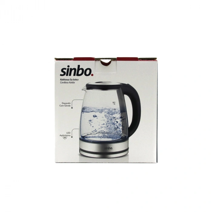 CAM - LEDLİ KETTLE 1.8LT  GİZLİ REZİSTANS - KABLOSUZ 360 DERECE GÖVDE 1500W SK-8033 (5263)