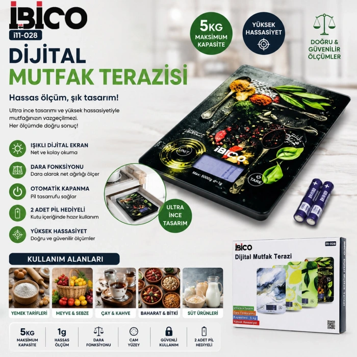 CAM MUTFAK TARTISI TERAZİ LCD EKRAN 5KG/1GR PİLLİ GR/OZ/ML/IB ÖLÇÜM İ11-028 (5263)