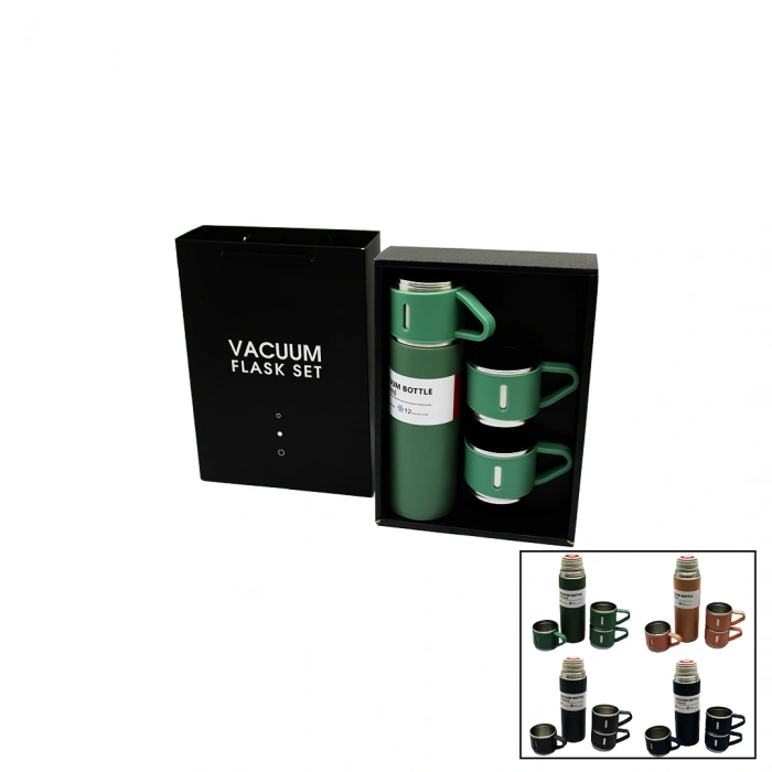 ÇANTALI 500ML 3 PARÇA  BARDAKLI ÇELİK TERMOS SETİ (5263)