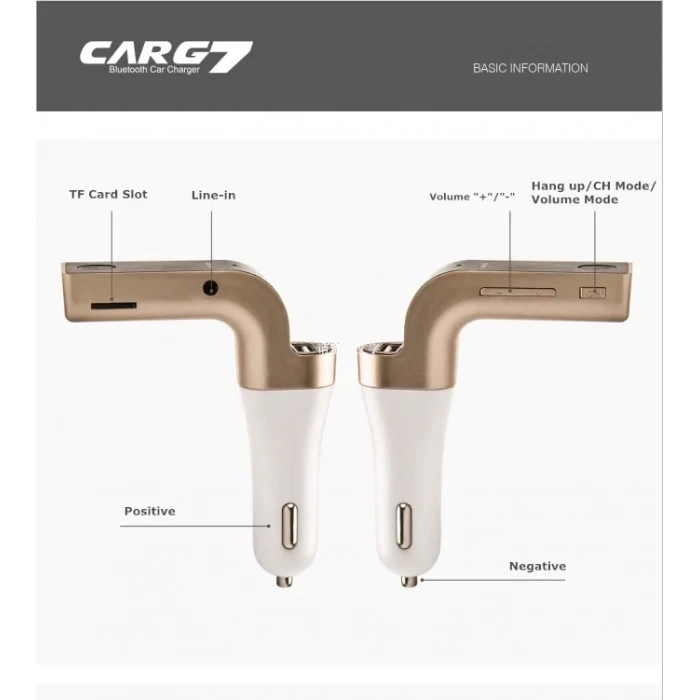 Carg7 Bluetooth Araç Fm Transmitter Usb Girişli
