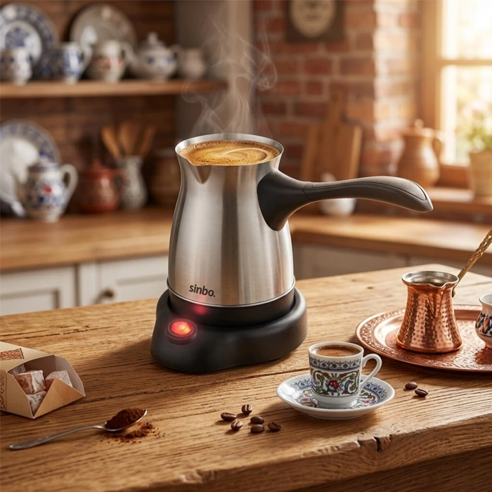 ÇELİK ELEKTRİKLİ CEZVE TÜRK KAHVE MAKİNESİ - 6FİNCAN=500ML 360° KABLOSUZ KULLANIM KATLANIR KULP 600W SCM-9039 (5263)