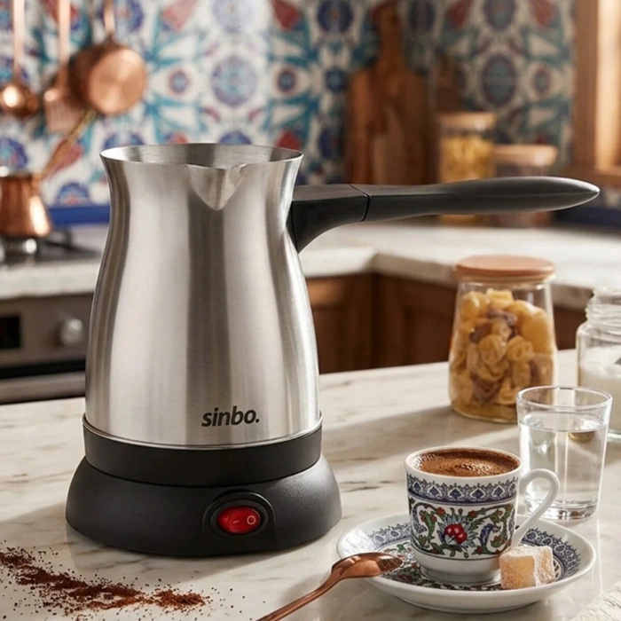 ÇELİK ELEKTRİKLİ CEZVE TÜRK KAHVE MAKİNESİ - 6FİNCAN=500ML 360° KABLOSUZ KULLANIM KATLANIR KULP SCM-9038 (5263)