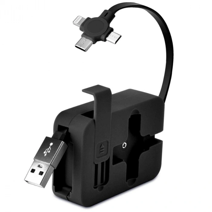 Cep Tipi Telefon Tutuculu Makaralı Uzayıp Kısalabilen 3'ü 1 Arada USB Şarj Kablosu (5263)