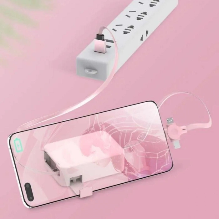 Cep Tipi Telefon Tutuculu Makaralı Uzayıp Kısalabilen 3'ü 1 Arada USB Şarj Kablosu (5263)