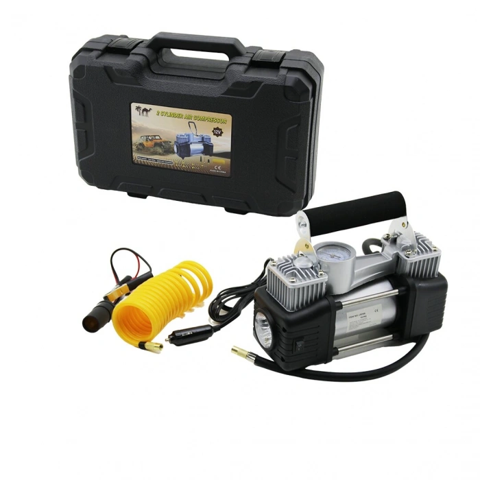ÇİFT SİLİNDİR OTO - ARAÇ HAVA KOMPRESÖRÜ DC/12V - 23Amp - 150PSI FENERLİ BAR GÖSTERGELİ (5263)