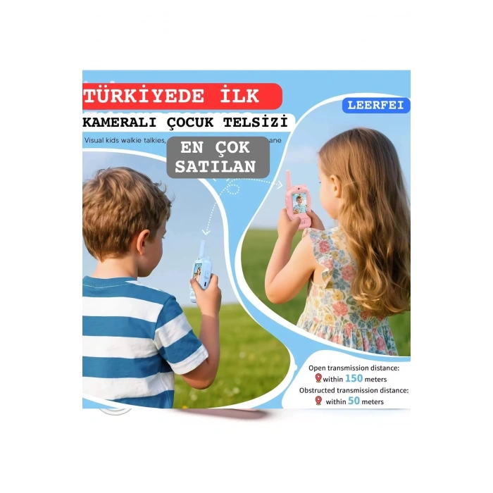 Çocuklar Için Görüntülü Telsiz Konuşma Özellıklı El Telsizi Şarj Edılebılır 50 Mt Menzil Wifi Gerektirmez