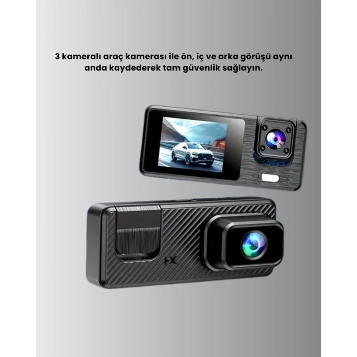 Çok Açılı Araç İçi Dvr | Ön İç Arka Kamera, Döngü Video Kaydı