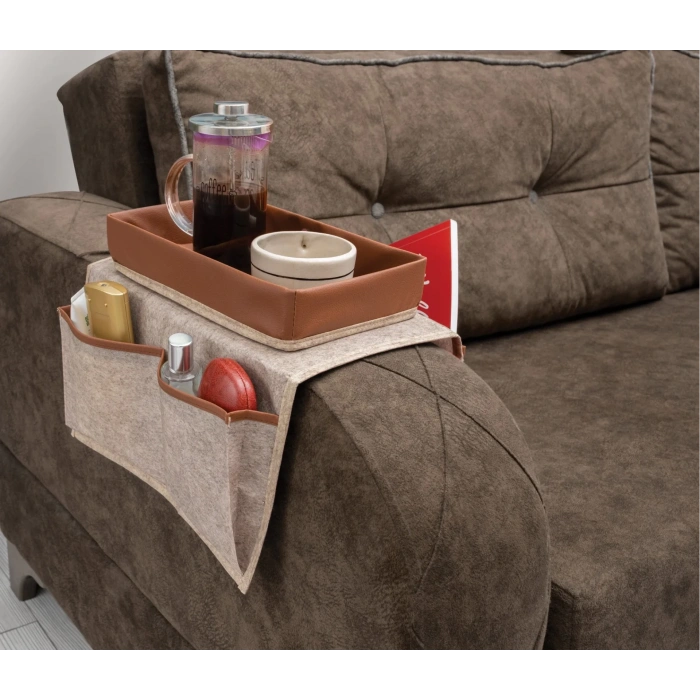 Çok Amaçlı Deri Şeritli Cepli Koltuk Kenarı Düzenleyici 03938