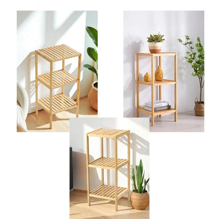 ÇOK AMAÇLI RAF - ORGANİZER 3 KATLI AHŞAP - BAMBU 36X32X80CM (5263)